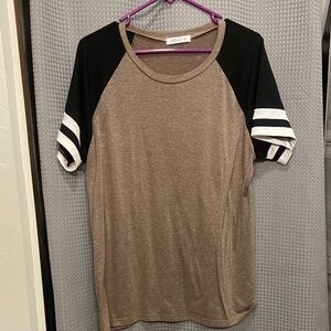 XL Laslulu Casual Brown and Black Raglan Sleeve Top